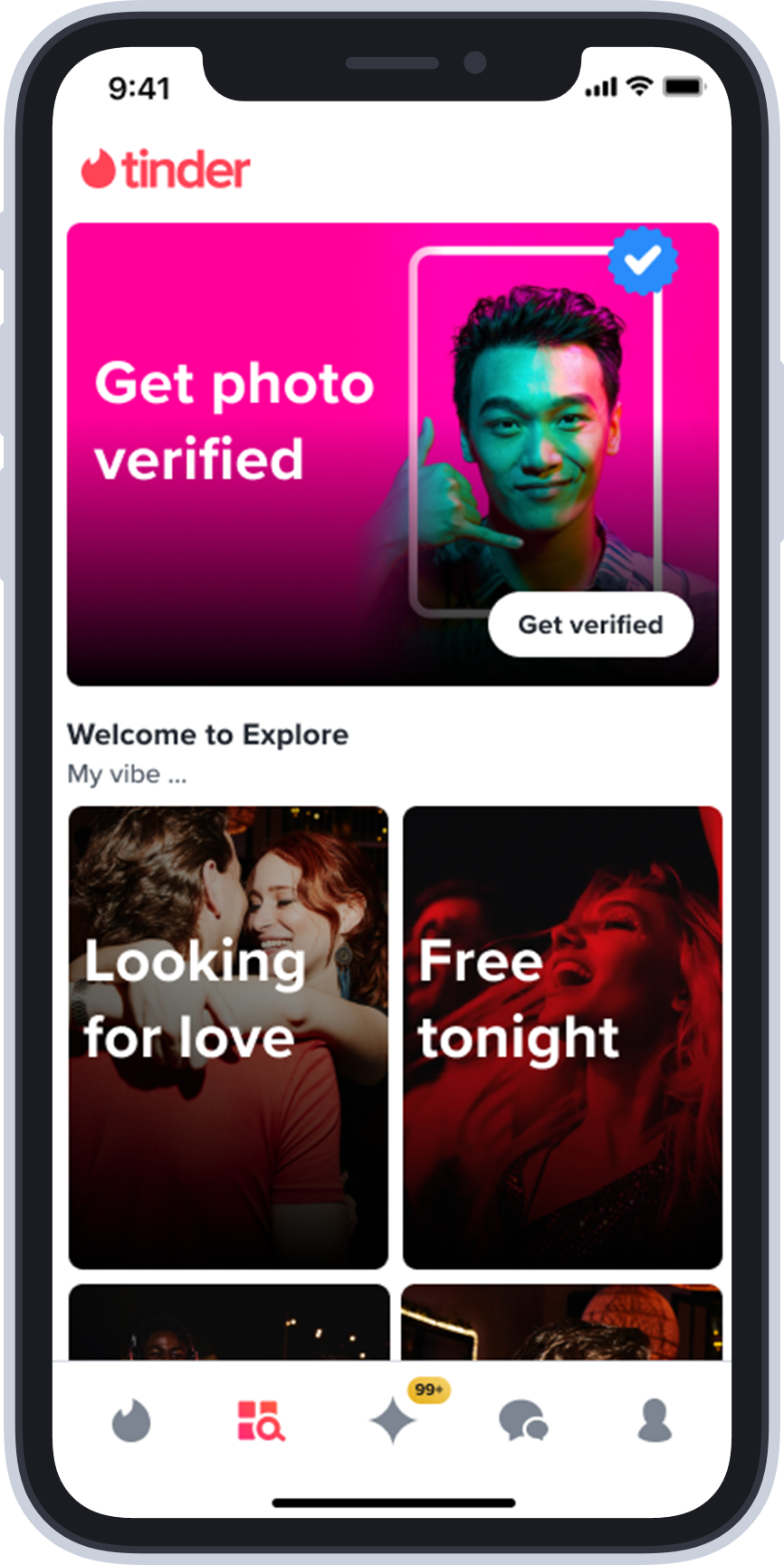 Écran Explore de Tinder